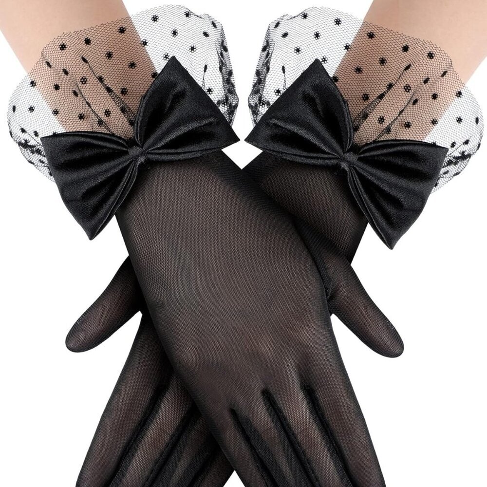 Women Lace Gloves Wedding Tea Party Gloves Bow Short Mitten Elegant Accessories